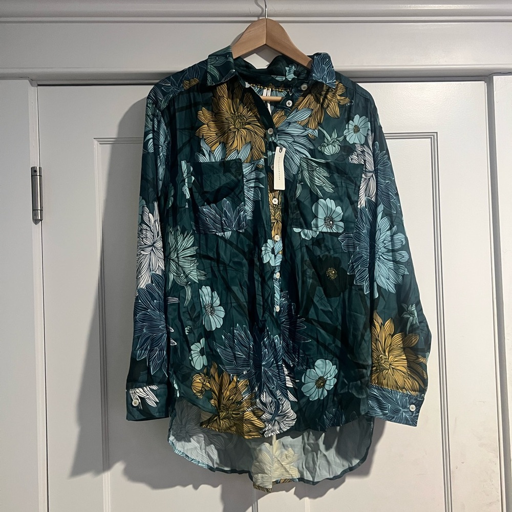 Anthropologie Brielle Relaxed Buttondown Blouse - Green - Sz. L - NWT - Picture 4 of 10